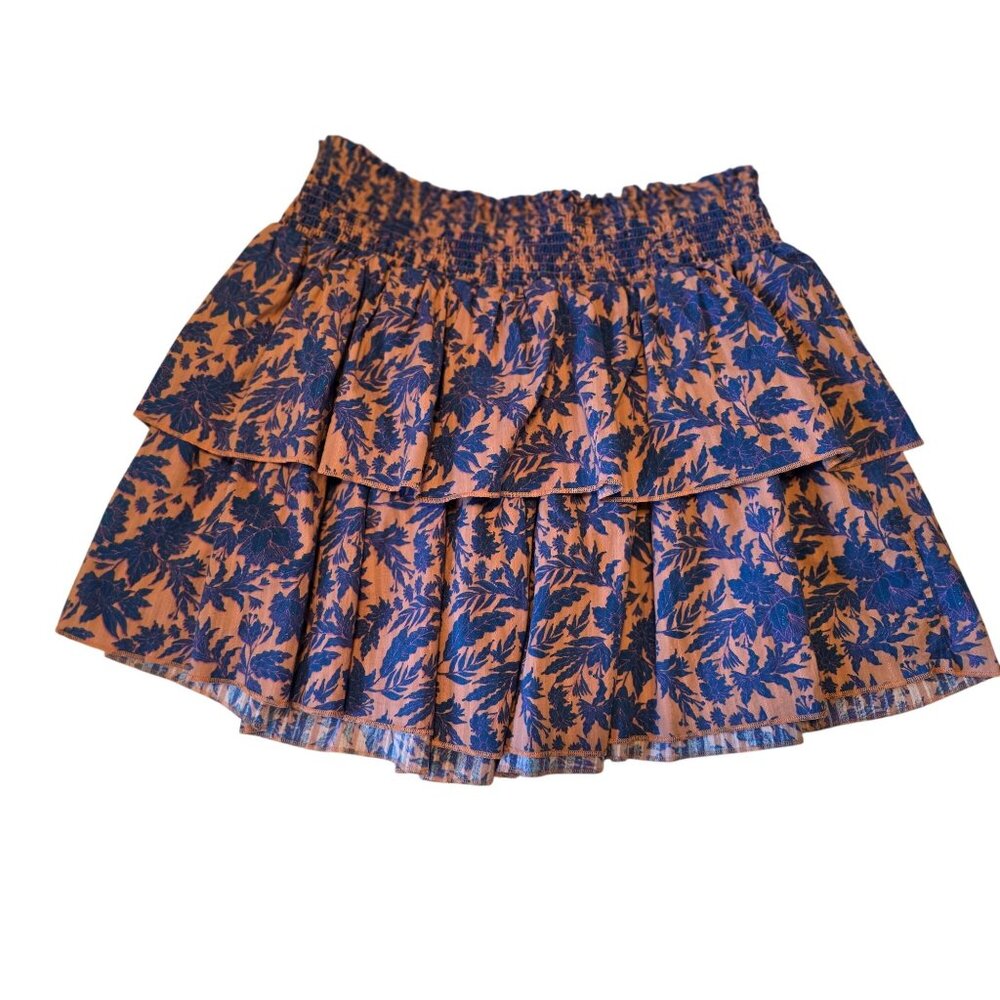 Universal Thread Tiered Ruffle Mini Skirt | Smocked Waist | Blue & Peach | Y2K